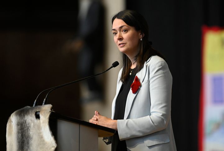 Commissioner Qajaq Robinson speaks during a ceremony marking the release of the Missing and Murdered Indigenous Women and Girls report in Gatineau, Que. on June 3, 2019. 