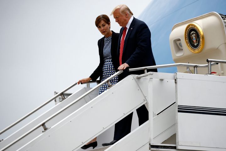 Trump steps off Air Force One with Iowa Gov. Kim Reynolds on June 11, 2019. Rep. Steve King, once a close ally of both politicians, reportedly wasn't allowed to travel on the plane.