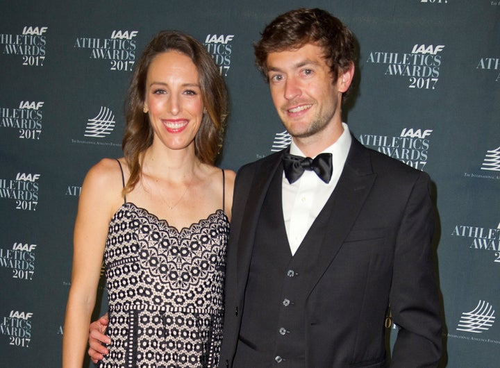 Gabriele Grunewald is seen with her husband, Justin, at the IAAF Athletics Awards in Monaco in 2017.