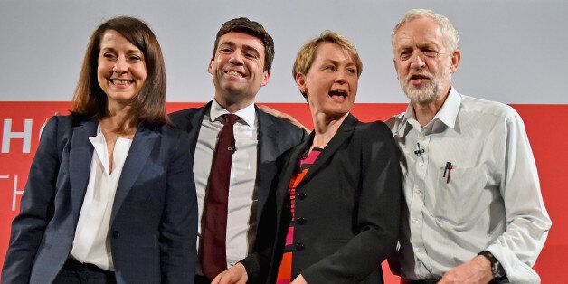 GLASGOW, SCOTLAND - JULY 10: Labours candidates for Leader and Deputy Leader Liz Kendall,Andy Burnham, Yvette Cooper and Jeremy Corbyn take part in a hustings in The Old Fruitmarket, Candleriggs on July 10, 2015 in Glasgow, Scotland. The four candidates for the Labour leadership Andy Burnham, Liz Kendall, Jeremy Corbyn and Yvette Cooper faced questions on a range of issues including immigration, welfare and the economy. (Photo by Jeff J Mitchell/Getty Images)