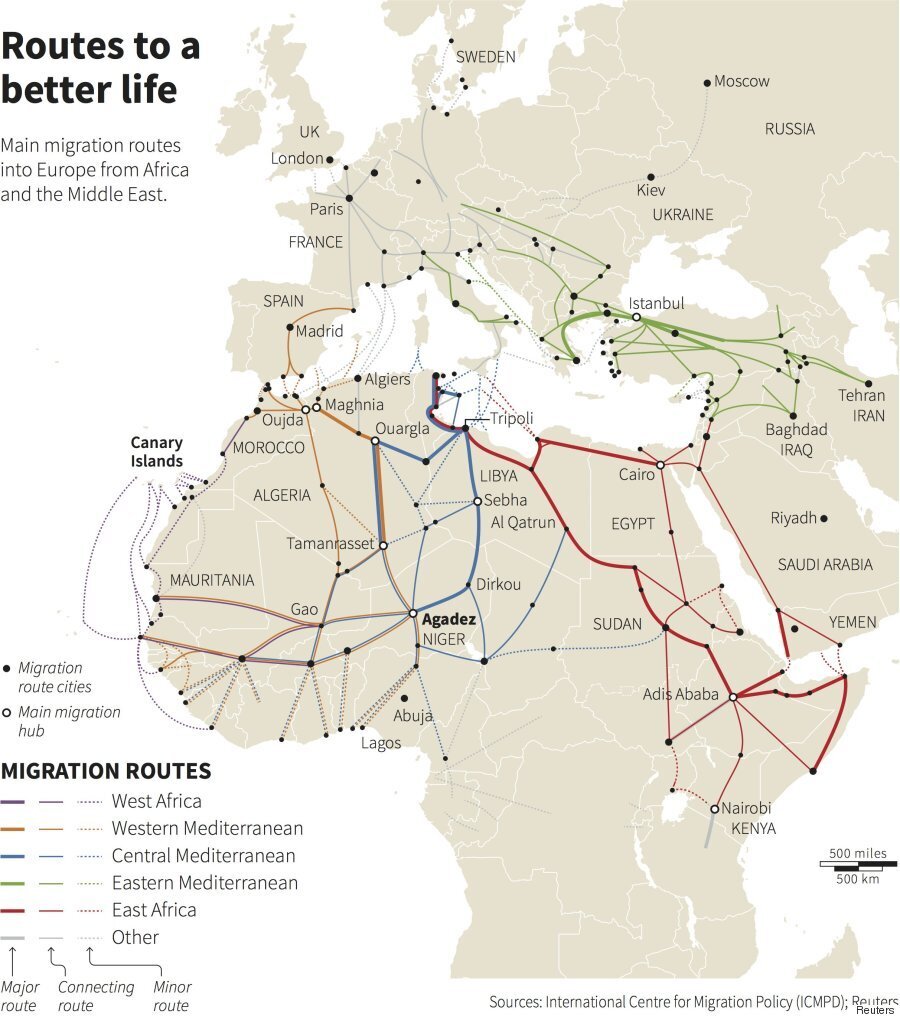 Mediterranean Migrant Crisis Map Shows Routes Used To Get To Europe   5d01296f2400005117863881 