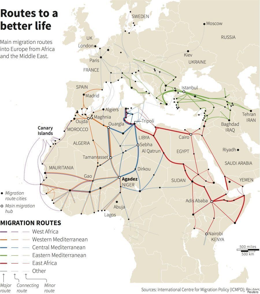 Mediterranean Migrant Crisis Map Shows Routes Used To Get To Europe ...