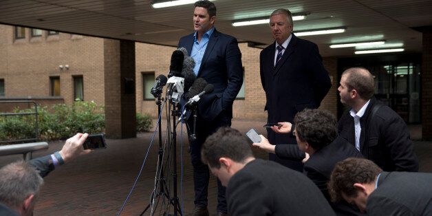 Former New Zealand cricket captain Chris Cairns speaks to the media after being found not-guilty in his perjury trial at Southwark Crown Court in London, Monday, Nov. 30, 2015. Cairns was cleared Monday of perjury and perverting the course of justice during a libel action about match-fixing but said he believes his career in the sport is over. The London jury cleared the retired cricketer of all charges at the end of a nine-week trial at Southwark Crown Court. (AP Photo/Matt Dunham)