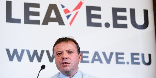 British businessman Arron Banks takes part in a press briefing by the 'Leave.EU' campaign group in central London on November 18, 2015. Britain will decide in a referendum to be held by 2017 if they should remain within the European Union. AFP PHOTO / LEON NEAL (Photo credit should read LEON NEAL/AFP/Getty Images)