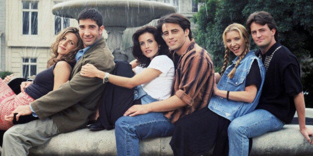 FRIENDS -- Season 1 -- Pictured: (l-r) Jennifer Aniston as Rachel Green, David Schwimmer as Ross Geller, Courteney Cox as Monica Geller, Matt LeBlanc as Joey Tribbiani, Lisa Kudrow as Phoebe Buffay, Matthew Perry as Chandler Bing -- (Photo by Reisig & Taylor/NBC/NBCU Photo Bank via Getty Images)