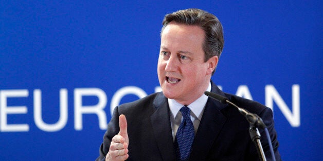 British Prime Minister David Cameron speaks during a media conference at an EU summit in Brussels on Friday, Dec. 18, 2015. European Union heads of state met Thursday to discuss, among other issues, the current migration crisis and terrorism. (AP Photo/Francois Walschaerts)