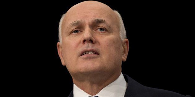 British Secretary of State for Work and Pensions Iain Duncan Smith addresses delegates on the third day of the annual Conservative party conference in Manchester, north west England on October 6, 2015. AFP PHOTO / OLI SCARFF (Photo credit should read OLI SCARFF/AFP/Getty Images)