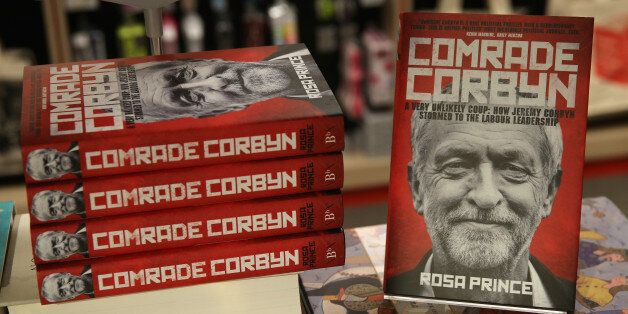 Copies of the book by Rosa Prince of Jeremy Corbyn 'Comrade Corbyn' are displayed for sale in Foyles bookshop