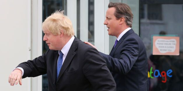 Prime Minister David Cameron and Mayor of London Boris Johnson leave following a General Election campaign visit to Advantage Children's Day Nursery in Surbiton, Surrey.
