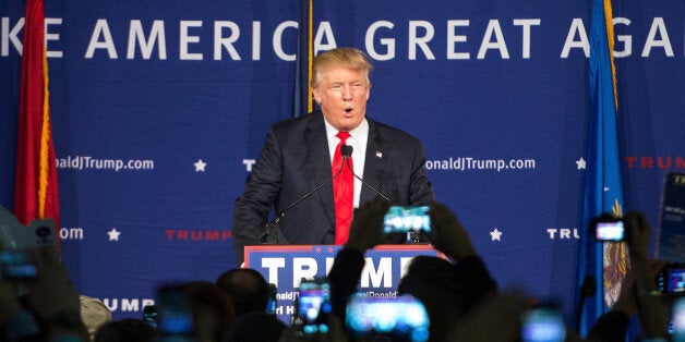 Republican presidential candidate Donald Trump speaks to the crowd at a Pearl Harbor Day Rally at the U.S.S. Yorktown December 7, 2015 in Mt. Pleasant, South Carolina. The South Carolina Republican primary is scheduled for February 20, 2016. (Photo by Sean Rayford/Getty Images)