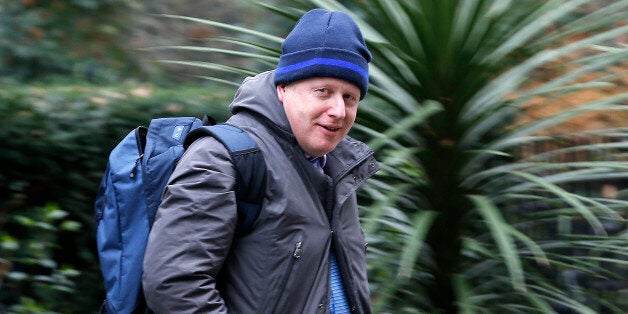 London's Mayor Boris Johnson leaves No10 Downing Street after talks with Britain's Prime Minister David Cameron in London, Wednesday, Feb. 17, 2016. (AP Photo/Frank Augstein)