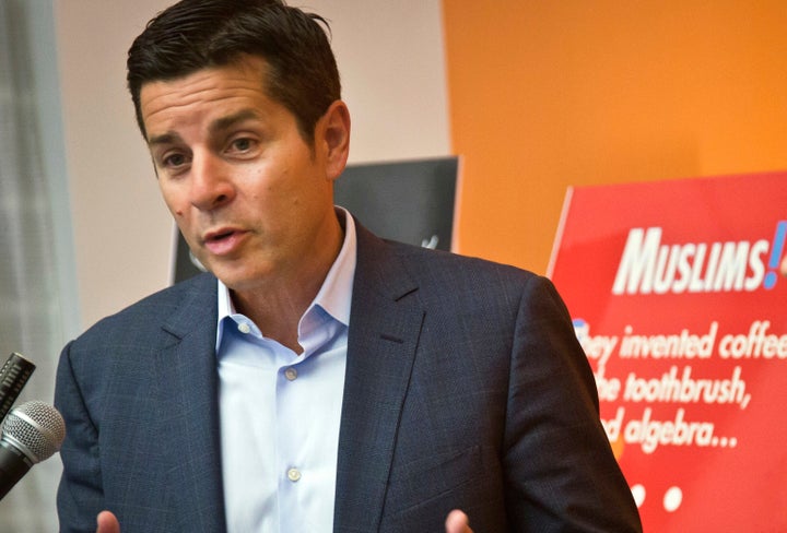 In this June 25, 2015 file photo, Muslim comedian Dean Obeidallah speaks at a news conference in New York. 