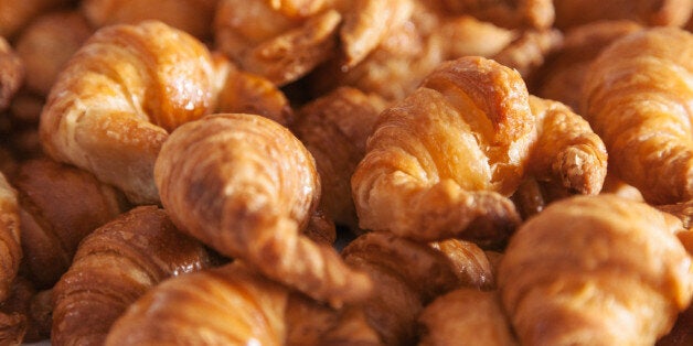 Tray full of croissants.