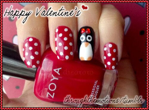 Red, White and Penguin Nail Art