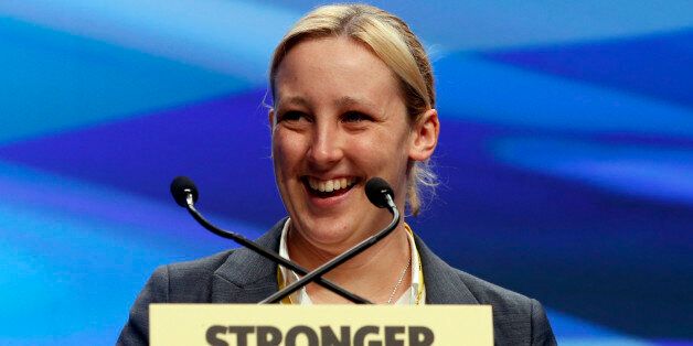 SNP MP Mhairi Black addresses the SNP National conference at Aberdeen Exhibition and Conference Centre in Scotland.
