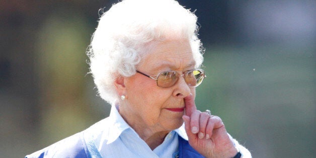 WINDSOR, UNITED KINGDOM - MAY 16: (EMBARGOED FOR PUBLICATION IN UK NEWSPAPERS UNTIL 48 HOURS AFTER CREATE DATE AND TIME) Queen Elizabeth II watches her horse 'Balmoral Gemini' compete in the Highland class on day 3 of the Royal Windsor Horse Show at Home Park on May 16, 2014 in Windsor, England. (Photo by Max Mumby/Indigo/Getty Images)