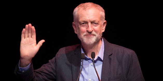 Labour leader Jeremy Corbyn addresses a TUC rally at Glasgow Royal Concert Hall in Scotland.