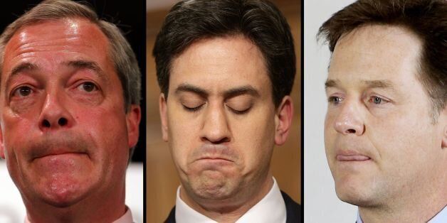 Ukip leader Nigel Farage, Labour leader Ed Miliband and Liberal Democrat leader Nick Clegg react to their defeats in the General Election