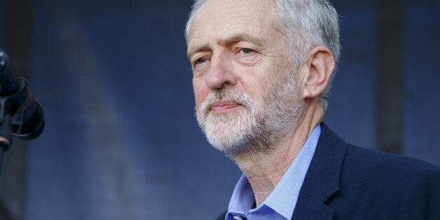 LONDON, UNITED KINGDOM - SEPTEMBER 12: Newly elected Labour Party leader Jeremy Corbyn attending a pro-refugee march in London, England on September 12, 2015. Pro-refugee demonstrators demand the UK government to help more refugees fleeing Syria. (Photo by Tolga Akmen/Anadolu Agency/Getty Images)