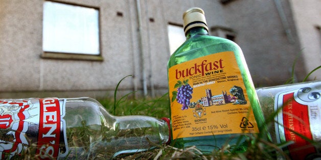 KIRKCALDY, SCOTLAND - FEBRUARY 10: Empty bottles of Vodka and Buckfast, lay outside disused houses in the village of Lochore on February 10, 2010 in Kirkcaldy, Scotland. As the UK gears up for one of the most hotly contested general elections in recent history it is expected that that the economy, immigration, the NHS and education are likely to form the basis of many of the debates. (Photo by Jeff J Mitchell/Getty Images)