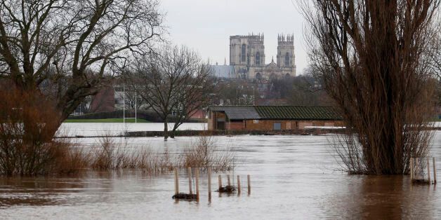 Flood water in the city of York as York Minster is seen in the distance, following the weekend's flooding.