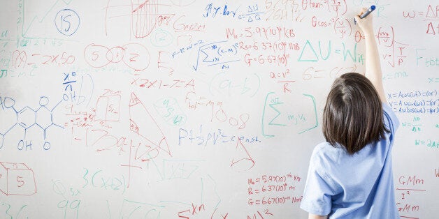 schoolgirl in front of wipe board, writing math equationswriting,learning,school,Achievement,wipe board,Child,Child Prodigy,Childhood,Children Only,Creativity,Day,Formula,Horizontal,Indoors,Innovation,Inspiration,Intelligence,Mathematical Symbol,Mathematics,Number,One Person,People,Photography,Rear View,Science,Standing,Three Quarter Length,