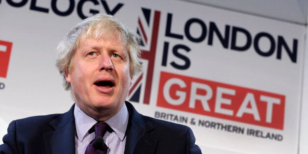 London Mayor Boris Johnson addresses a London business expo, Wednesday, Feb. 11, 2015, in New York.