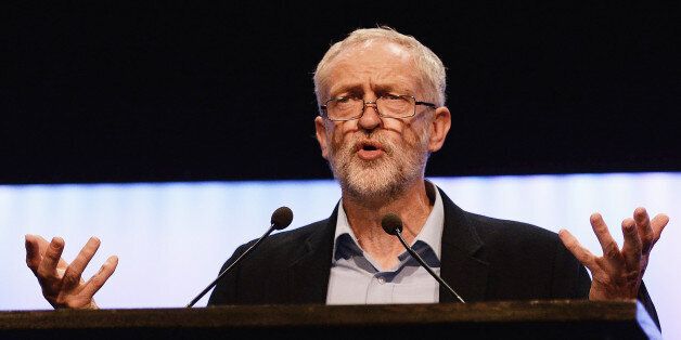 BRIGHTON, ENGLAND - SEPTEMBER 15: Labour party leader Jeremy Corbyn addresses the TUC Conference at The Brighton Centre on September 15, 2015 in Brighton, England. It was Mr Corbyn's first major speech since becoming leader of the party at the weekend. (Photo by Mary Turner/Getty Images)
