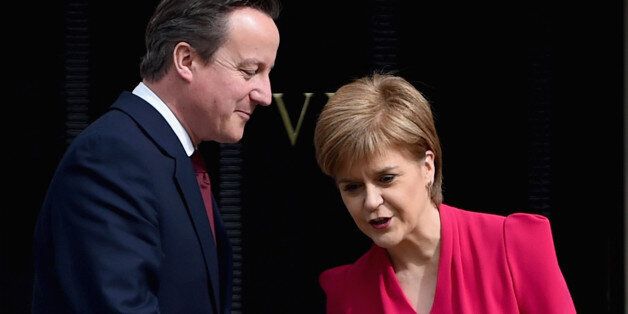 EDINBURGH, SCOTLAND - MAY 15: British Prime Minster David Cameron meets with Scottish First Minister and leader of the SNP Nicola Sturgeon at Bute House on May 15, 2015 in Edinburgh, Scotland. The two leaders are meeting for the first time since the general election, in which it is expected increased powers for the Scottish Parliament will dominate the agenda. (Photo by Jeff J Mitchell/Getty Images)
