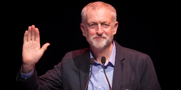 Labour leader Jeremy Corbyn addresses a TUC rally at Glasgow Royal Concert Hall in Scotland.