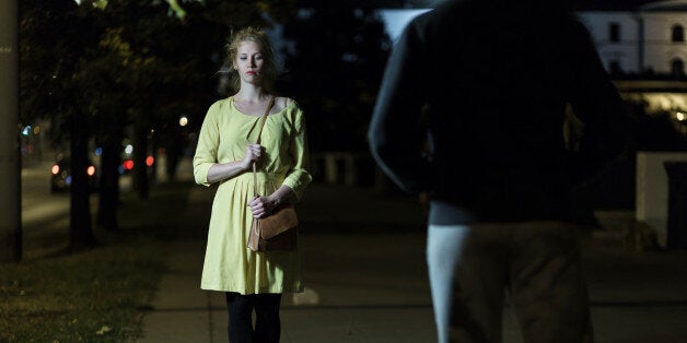 Young woman is scared of everything on the street