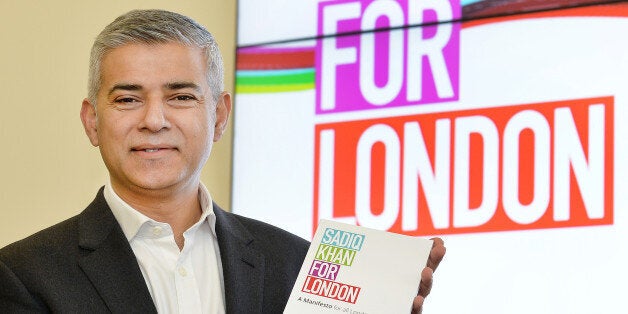 Labour's London mayoral candidate Sadiq Khan launches his manifesto in Canary Wharf, east London, as he pledged to build more affordable homes, freeze transport fares and tackle low pay and crime if he is elected in May.