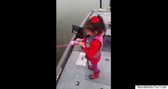 Watch Little Girl Catch Giant Bass With Barbie Fishing Rod!