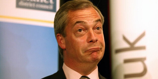 RAMSGATE, ENGLAND - MAY 08: Ukip leader Nigel Farage reacts as Conservative Party candidate Craig Mackinlay is announced as the winner of the Thanet South constituency on May 8, 2015 in Ramsgate, England. After the United Kingdom went to the polls yesterday the Conservative party are confirmed as the winners of a closely fought general election which has returned David Cameron as Prime Minister with a slender majority for his partyà (Photo by Carl Court/Getty Images)