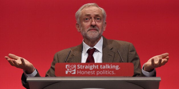 BRIGHTON, ENGLAND - SEPTEMBER 29: Labour leader Jeremy Corbyn delivers a speech during the third day of the Labour Party Autumn Conference on September 29, 2015 in Brighton, England. The four day annual Labour Party Conference takes place in Brighton and is expected to attract thousands of delegates with keynote speeches from influential politicians and over 500 fringe events. (Photo by Ben Pruchnie/Getty Images)