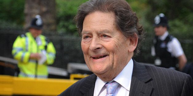 Former Chancellor of the Exchequer Nigel Lawson arrives at television studios in Westminster today where he was interviewed about his comments on Europe at the weekend.