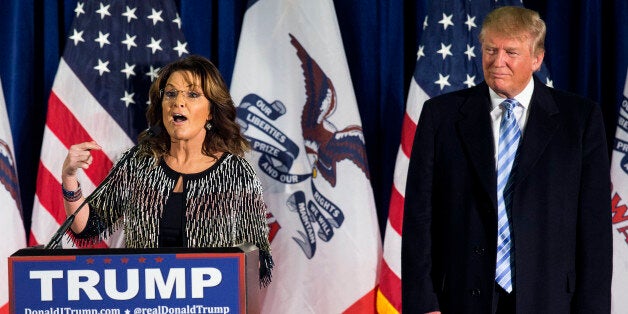 Former Alaska Gov. Sarah Palin speaks as she endorses Republican presidential candidate Donald Trump at a campaign stop, Tuesday, Jan. 19, 2016, in Ames, Iowa.