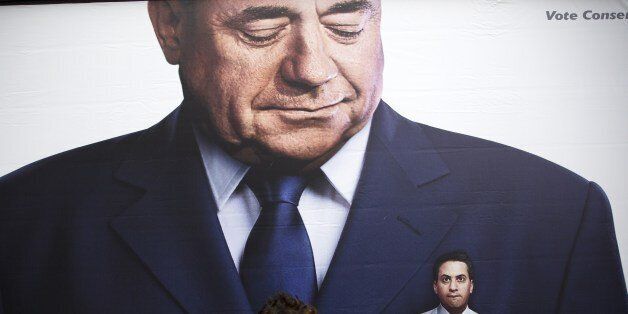 A lorry displaying a Conservative party poster which pictures of ex-Labour Party Leader Ed Miliband in the pocket of former Scottish First Minister Alex Salmond