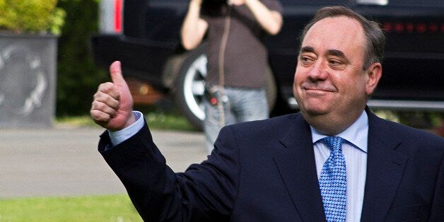 Scottish First Minister Alex Salmond gives the thumbs up as he arrives at the Prestonfield Hotel in Edinburgh, Scotland, on May 6, 2011. Scotland moved closer to a vote on independence after the party of nationalist First Minister Alex Salmond secured a historic majority Friday in elections for the Edinburgh parliament. AFP PHOTO/Jonathan Mitchell (Photo credit should read Jonathan Mitchell/AFP/Getty Images)