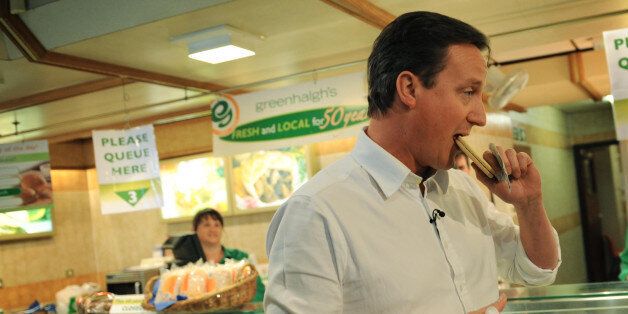 Conservative Party leader David Cameron meets shoppers in Bury Market, Greater Manchester today.