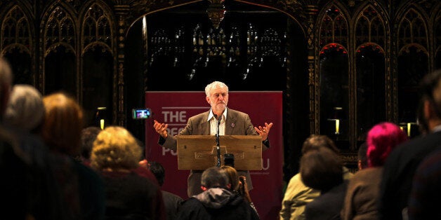 MANCHESTER, ENGLAND - OCTOBER 05: Labour Leader Jeremy Corbyn attends a 'People's Post' rally organised by the Communications Workers Union at Manchester Cathedral on October 5, 2015 in Manchester, England. Protesters and anti-austeruty campaigners are continuing their demonstrations outside Manchester Central as the 2015 Conservative autumn conference continues. (Photo by Christopher Furlong/Getty Images)