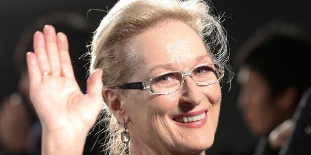 FILE - In this Wednesday, March 4, 2015 file photo, Meryl Streep waves to photographers during the Japan premiere of