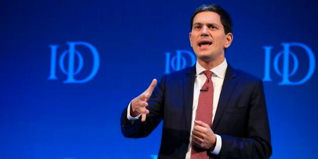 David Miliband, CEO of the International Rescue Committee, addresses the Institute of Directors convention at the Royal Albert Hall, London.