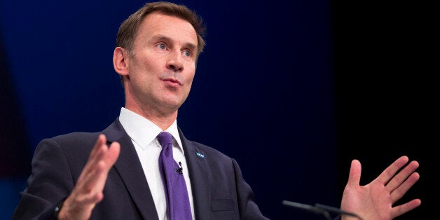 Secretary of State for Health Jeremy Hunt delivers his speech to delegates in the third day of the Conservative Party annual conference at Manchester Central Convention Centre.