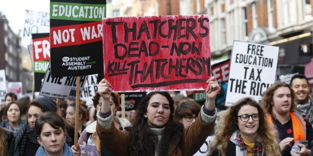 Students from across the country, in central London, taking part in a march through the capital to protest against tuition fees, debt and spending cuts.