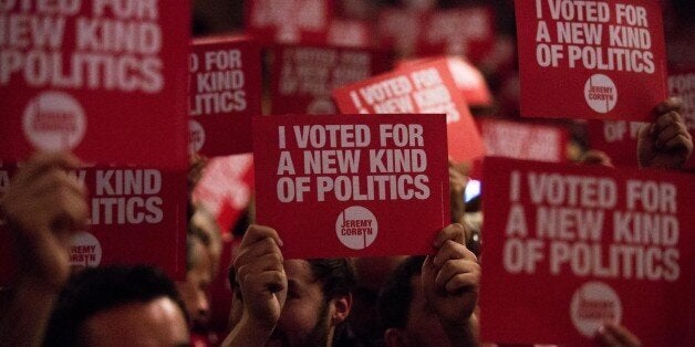 LONDON, ENGLAND - SEPTEMBER 10: Supporters of Jeremy Corbyn, MP for Islington North and candidate in the Labour Party leadership election, listen to speaches at Rock Tower on September 10, 2015 in London, England. Voting closed in the Labour Party leadership contest with the results of which due to be announced on September 12. (Photo by Rob Stothard/Getty Images)