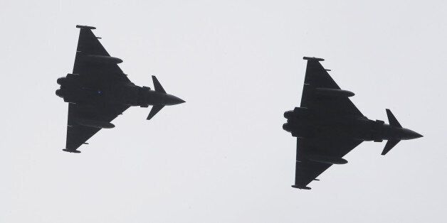 Fly past by two Typhoons of 6 Squadron RAF Leuchars, mark the end of the Royals visit to Dumfries House on March 05, 2013 in Ayrshire, Scotland. The Duke and Duchess of Cambridge braved the bitter cold to attend the opening of an outdoor centre in Scotland today. The couple joined the Prince of Wales at Dumfries House in Ayrshire where Charles has led a regeneration project since 2007. Hundreds of locals and 600 members of youth groups including the Girl Guid
