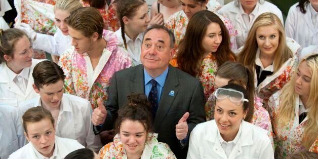 Former Scotland First Minister Alex Salmond visited the Scottish Youth Theatre in Glasgow, to meet with the cast of Now's The Hour, a show performed by first-time voters aged 16 and 17 about their attitudes towards the Scottish independence referendum