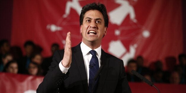 Leader of the opposition Labour Party, Ed Miliband speaks during a pre-UK general election event hosted by Citizens UK in London, on May 4, 2015. With polls showing the two main parties neck-and-neck and unlikely to win a majority, the race to take Downing Street will likely hinge on smaller parties such as the Scottish National Party (SNP) and the Liberal Democrats. AFP PHOTO / JUSTIN TALLIS (Photo credit should read JUSTIN TALLIS/AFP/Getty Images)