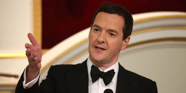 Chancellor of the Exchequer George Osborne giving his speech at the Lord Mayor's Dinner to the Bankers and Merchants of the City of London at Mansion House, central London.